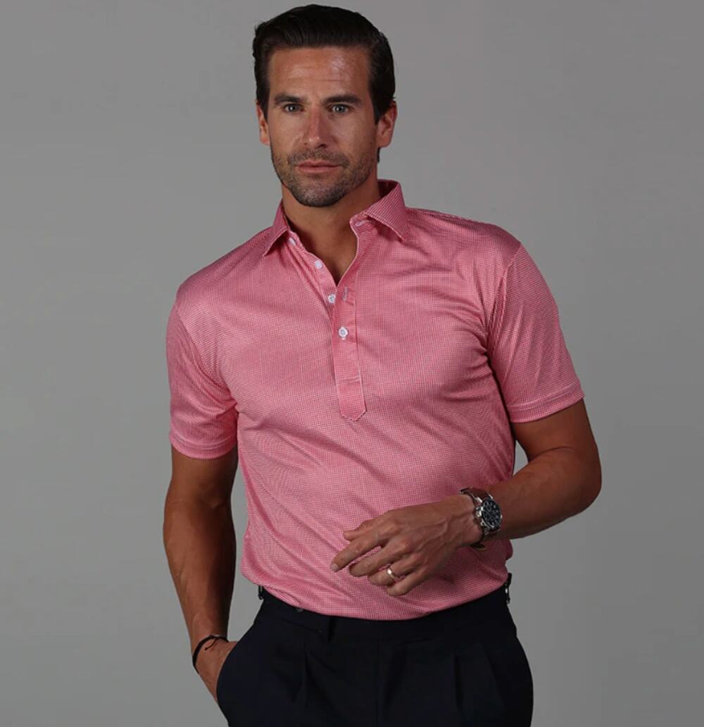 NEW Collars & Co Semi Spread Collar Polo Shirt Red Houndstooth Mens Original XXL